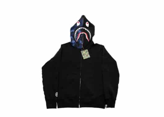 Bape Navy Camo Shark Full Zip Hoodie Black