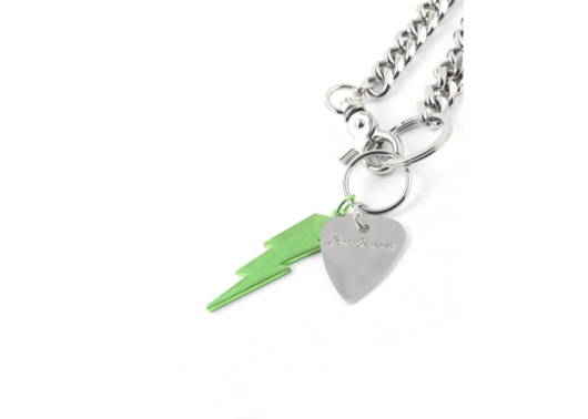 Lost General Guitar Pick Lightning Bolt Necklace Silver