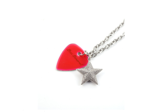 Lost General Red Guitar Pick Star Necklace Silver