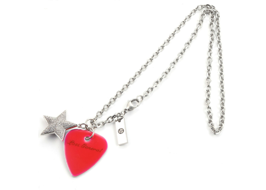 Lost General Red Guitar Pick Star Necklace Silver