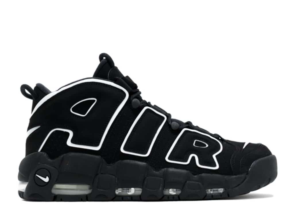 nike uptempo black white