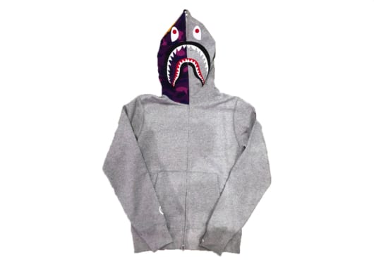 Bape Purple Camo Shark Full Zip Hoodie Grey