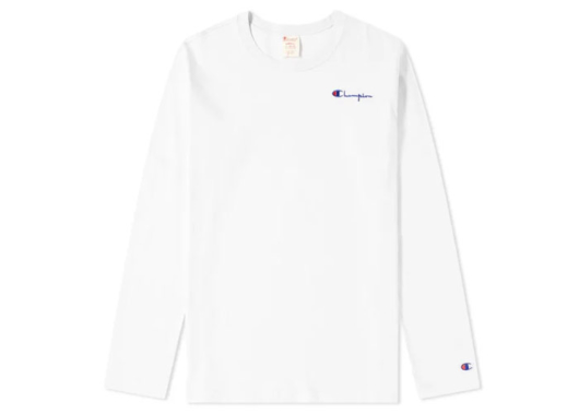 Champion Embroided Script LS Tee White