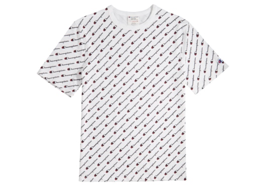 Champion Heritage Tee - All Over Diagonal Script White