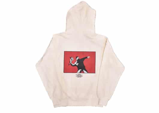 Banksy Flower Thrower Hoodie Natural - Image 2