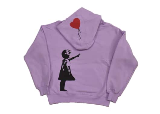 Banksy Girl With Balloon Hoodie Purple - Image 3
