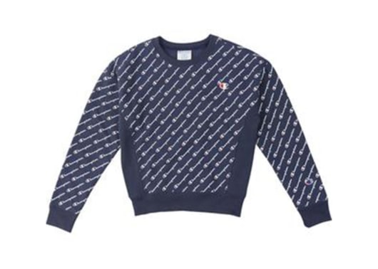 Champion Reverse Weave All Over Diagonal Script Crewneck Indigo