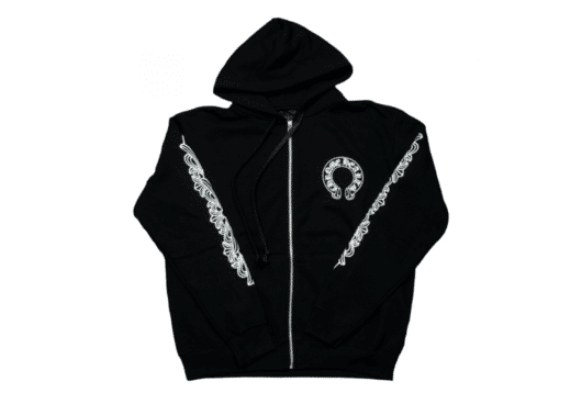 Chrome Hearts Horse Shoe Floral Zip Hoodie Black