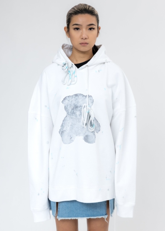 We11done White Pearl Necklace Teddy Bear hoodie White - Image 2