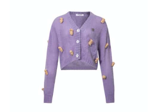 13De Marzo Mini Teddy Bear Cover Short Cardigan Purple