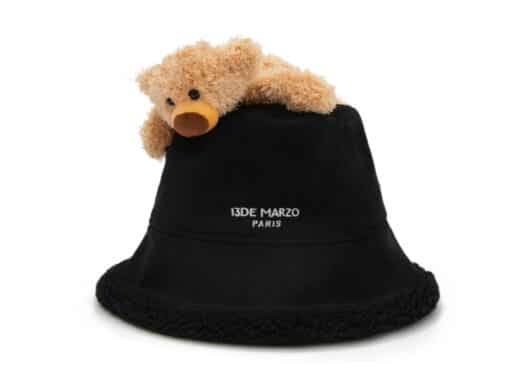 13De Marzo Lazy Teddy Bear Both-side Bucket Hat Black