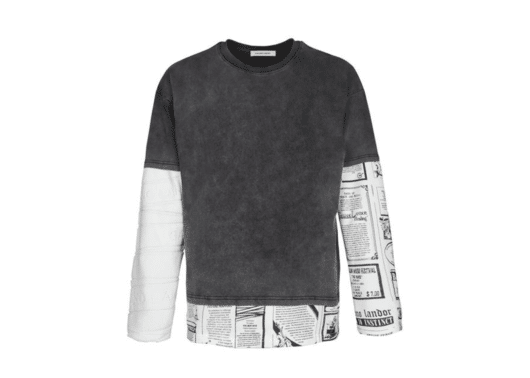 Galliano Landor 50/50 Newspaper Print L/S Tee Grey