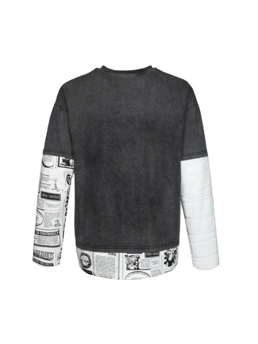 Galliano Landor 50/50 Newspaper Print L/S Tee Grey - Image 2
