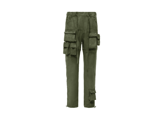 Galliano Landor Suede Fabric Capsule Pocket Drawstring Pants Olive