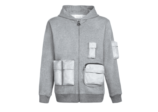 Galliano Landor Suede Fabric Pockets Zip Hoodie Grey