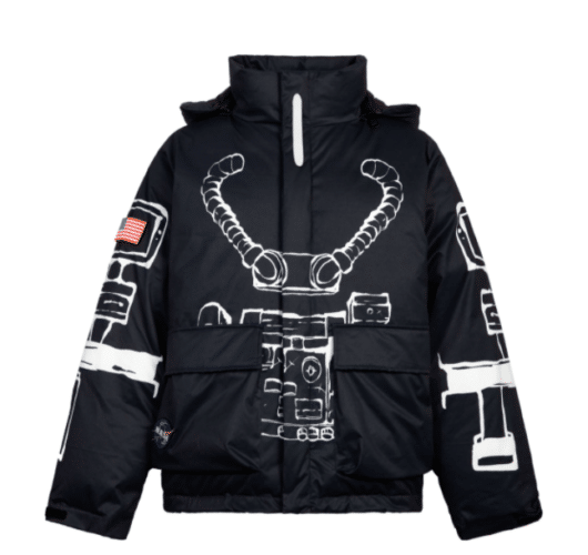 13De Marzo NASA Astronaut Teddy Bear Painted Down Jacket Black - Image 2