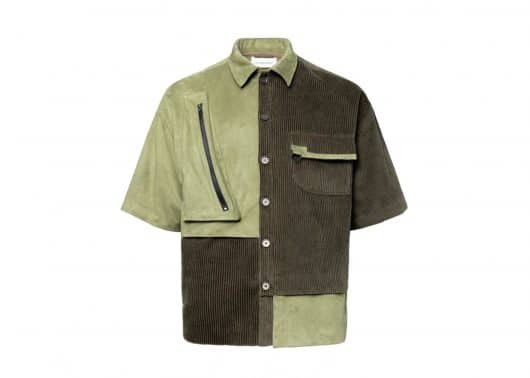 Galliano Landor Corduroy Patchwork Suede Fabric Short Sleeve Shirt Green