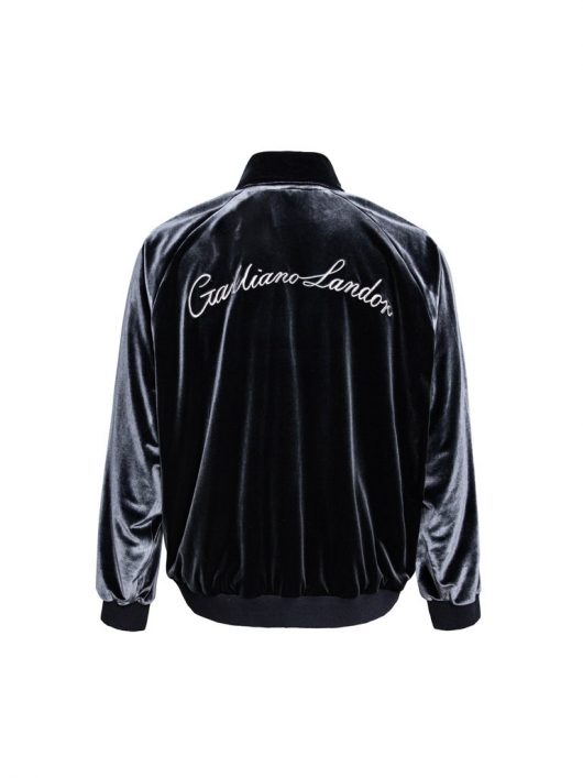 Galliano Landor Logo Embroidery Velvet Bomber Silvery Grey - Image 2