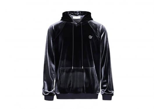 Galliano Landor Logo Embroidery Velvet Hoodie Silvery Grey
