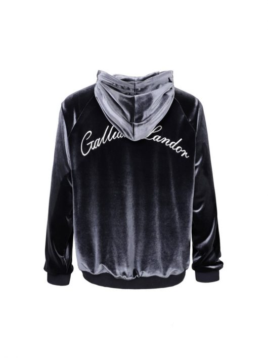 Galliano Landor Logo Embroidery Velvet Hoodie Silvery Grey - Image 2