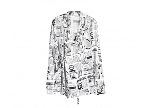 Galliano Landor Newspaper Print Silk Kimono Jacket Black/White