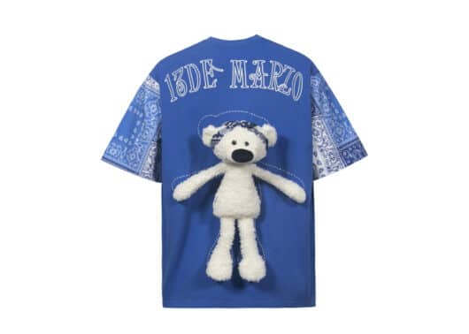 13De Marzo Paisley Sleeve Palda Bear Tee Blue