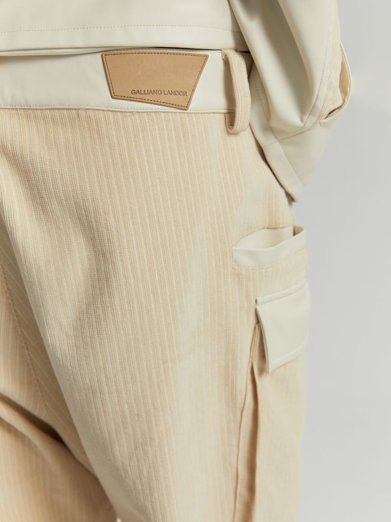 Buy Galliano Landor Corduroy Patchwork PU Leather Pants Cream Online in
