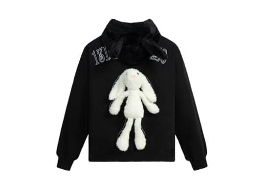 13De Marzo Rabbit Ear Fur Hoodie Black
