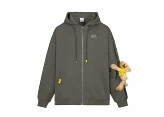 13De Marzo Arm Palda Bear Velcro Patch Ballon Zip Hoodie Grey