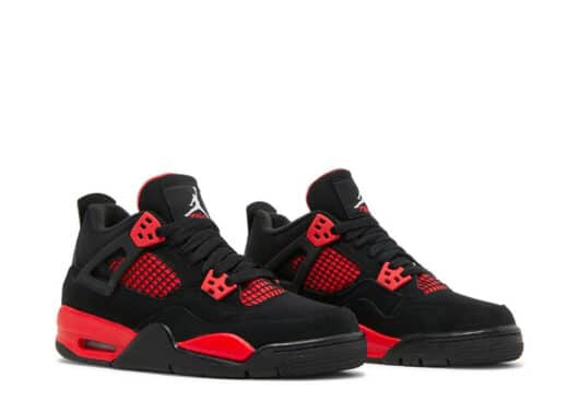 Air Jordan 4 Retro Red Thunder Shoes Side Angle Front View