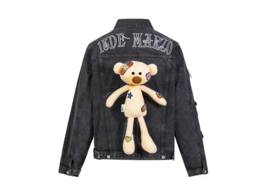 13De Marzo Palda Bear Velcro Patch Denim Jacket Black