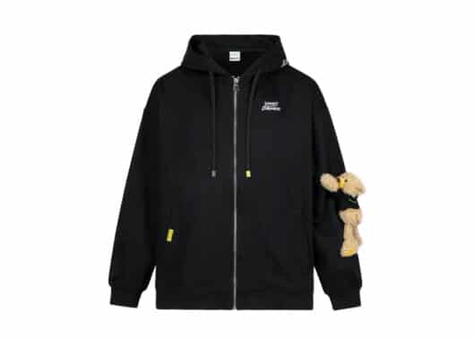 13De Marzo Arm Palda Bear Velcro Patch Ballon Zip Hoodie Black