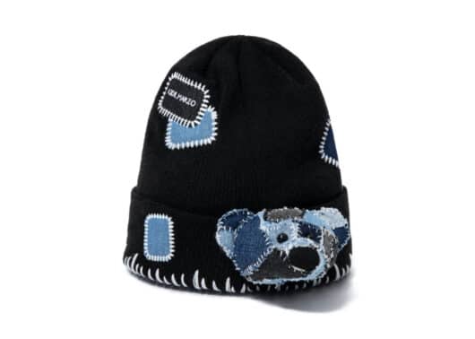 13De Marzo Patchwork Denim Palda Bear Beanie Black