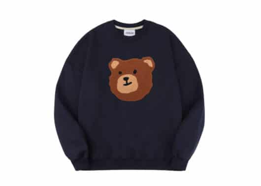 Ambler Boucle Bear Crewneck Navy AMM910