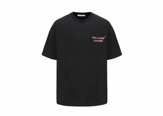 Galliano Landor Love Arrow Pink Logo Foil Print Tee Black