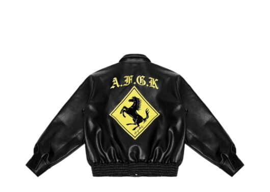 A Few Good Kids Ferrari Logo Leather Jacket Black