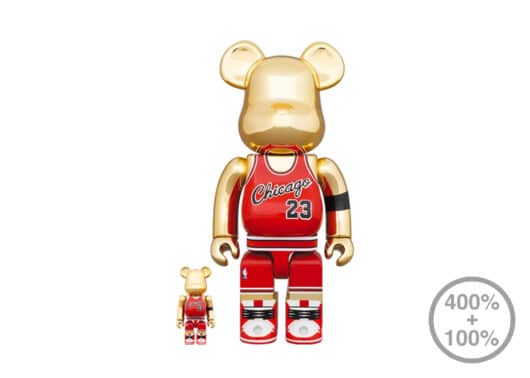 Bearbrick Michael Jordan 1985 Rookie Jersey 100% & 400% Set Gold Chrome