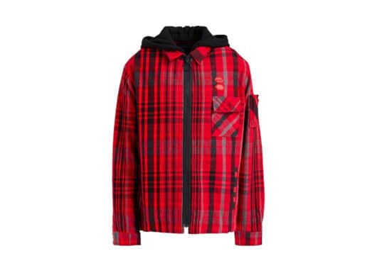 Off White Hooded Flannel Red