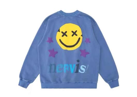 Nervis Star Smile Puff Print Crewneck Wash Blue