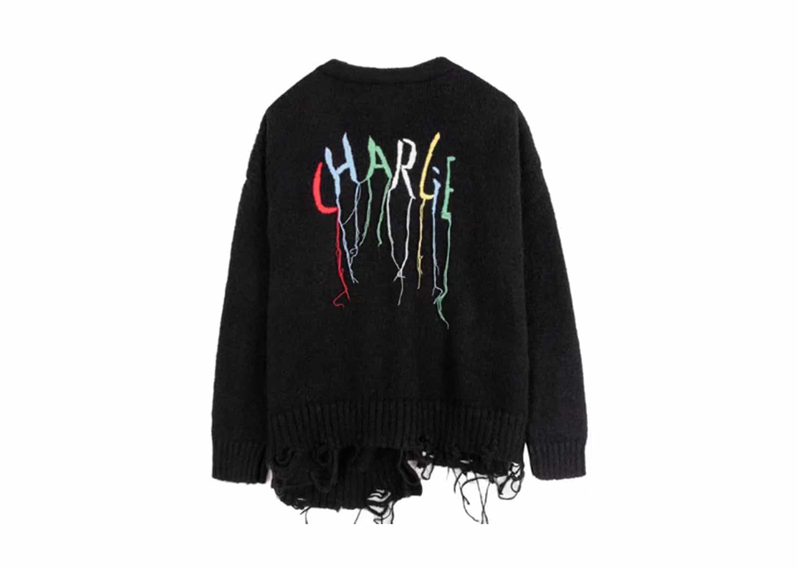 Buy Charlie Luciano Destroyed Fringe Logo Print Cardigan Black Online ...