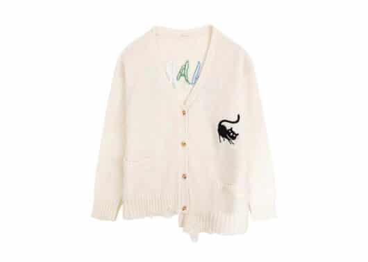 Charlie Luciano Destroyed Fringe Logo Print Cardigan White