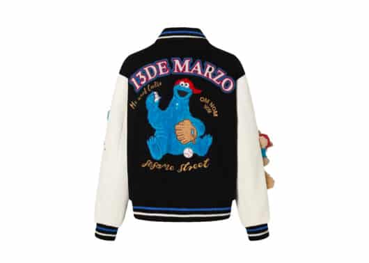 13De Marzo x Sesame Street Cookie Monster Bear Baseball Jacket Black - Image 2