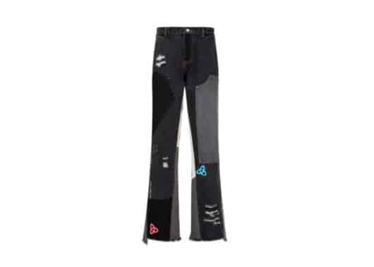 Aventen Pin Deconstruction Bell-Bottom Jeans Black