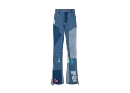 Aventen Pin Deconstruction Bell-Bottom Jeans Blue