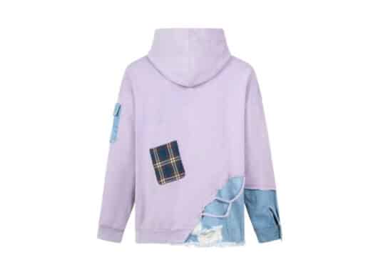 Aventen Pin Denim Multiple Patch Zip Hoodie Purple - Image 2