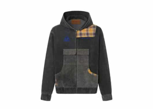 Aventen Pin Denim Patchwork Zip Jacket Black