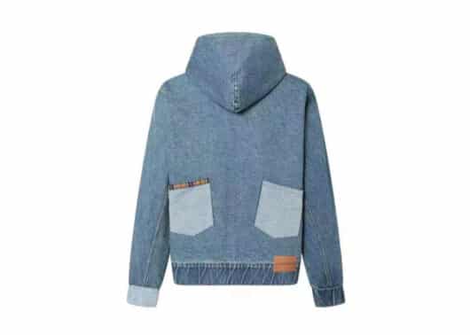 Aventen Pin Denim Patchwork Zip Jacket Blue - Image 2
