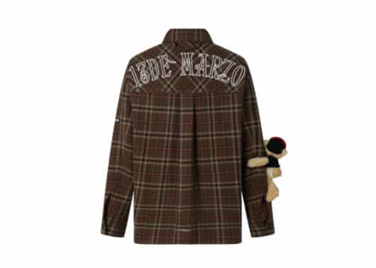 13De Marzo Clipping Logo Plaid Woolen Shirt Brown - Image 2