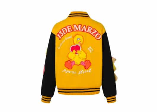 13De Marzo x Sesame Street Bigbird Bear Baseball Jacket Yellow - Image 2