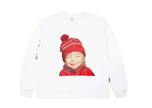ADLV Baby Face Red Knit Hat Girl Crewneck White